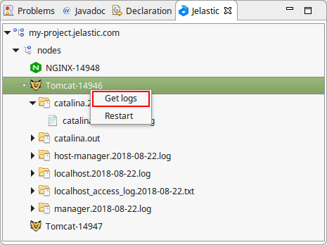 get logs for remote node