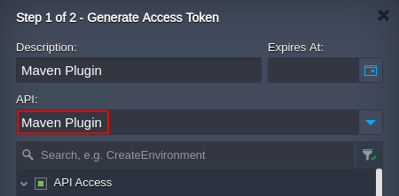 Maven plugin access token