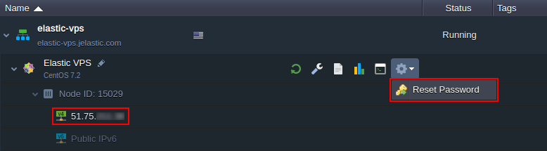 elastic vps reset password button