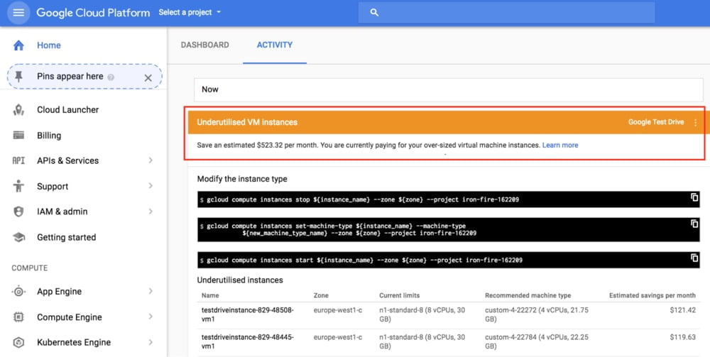 google cloud overpaid resources notification
