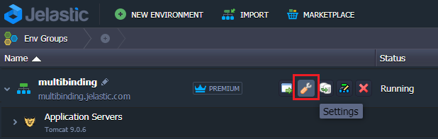 environment settings button