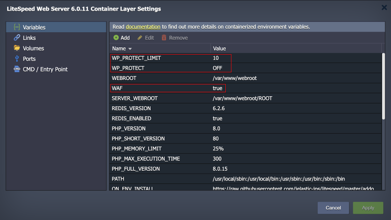 LiteSpeed web server variables