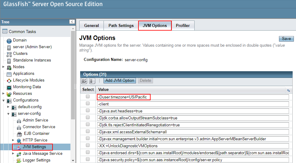 glassfish timezone variable