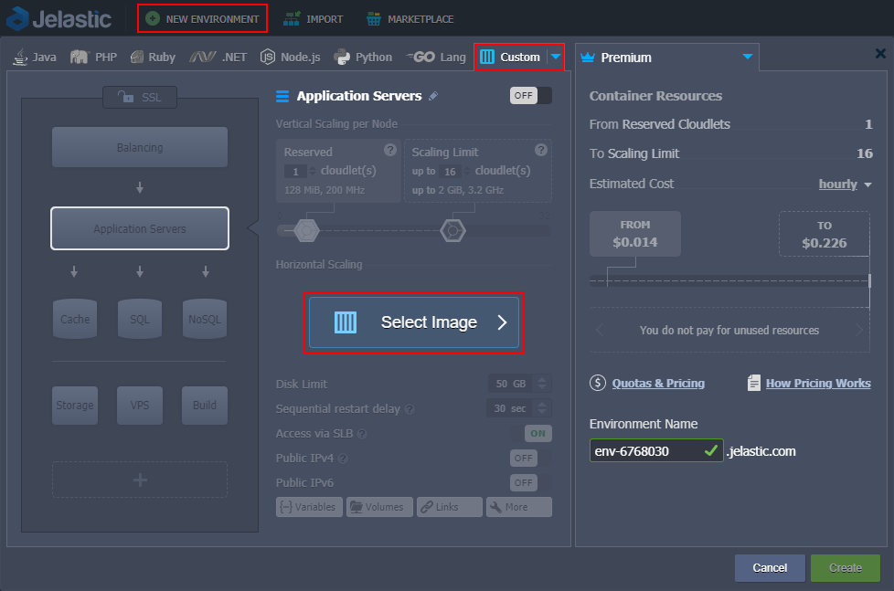 topology wizard custom containers