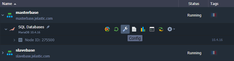 master DB config button