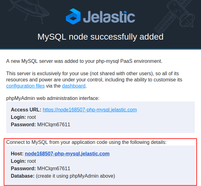 email MySQL connection details